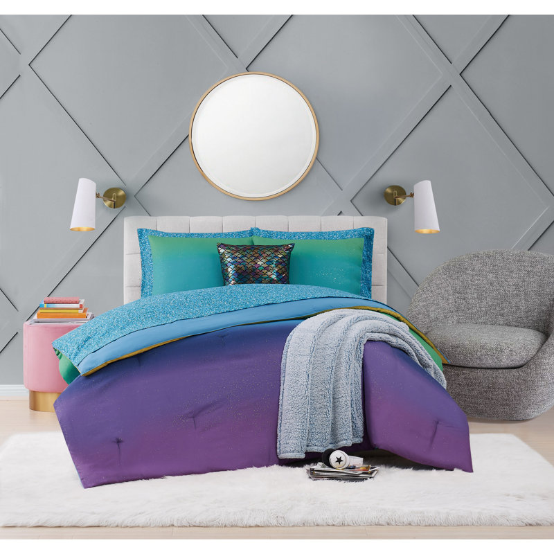 Material Girl Mermaid Ombre Purple/Blue/Green Microfiber Comforter Set